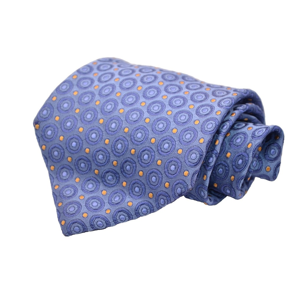David Donahue Silk Tie Blue Geometric Pattern Woven in Italy Hand Made in USA